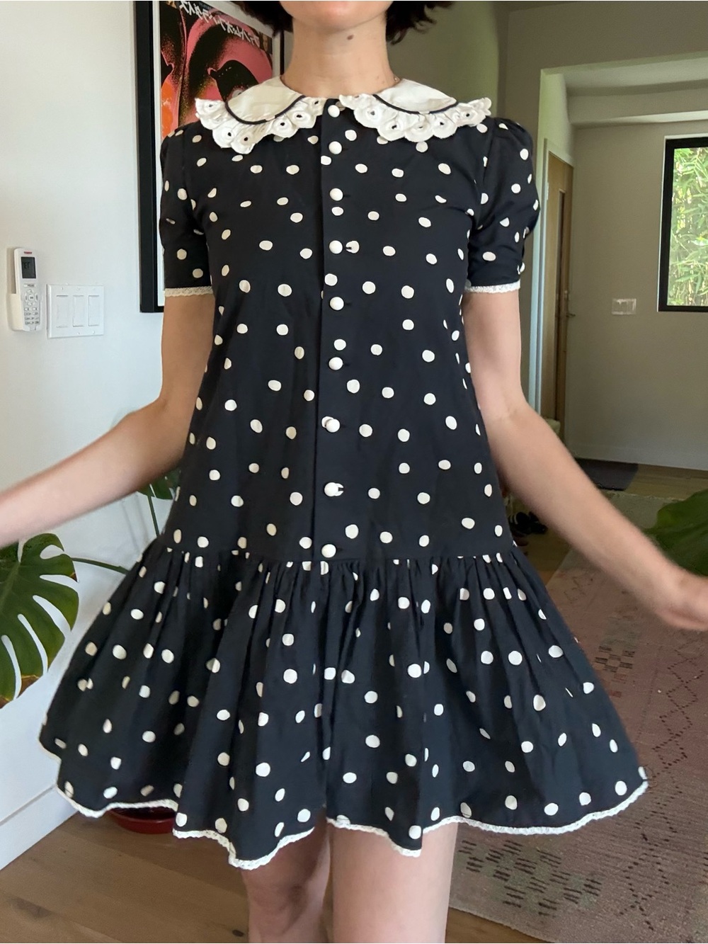 Batsheva Navy Blue Polkadot Dress
